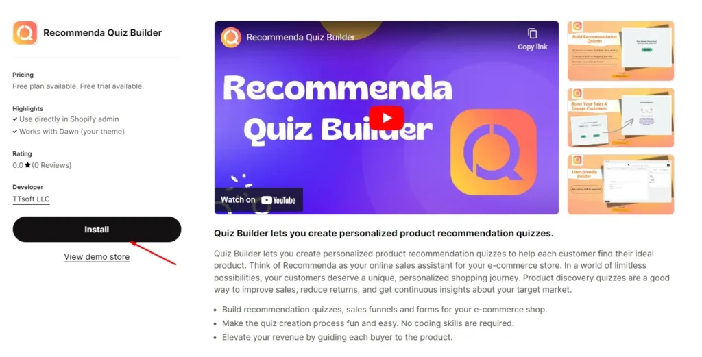 Install Recommenda Quiz Builder