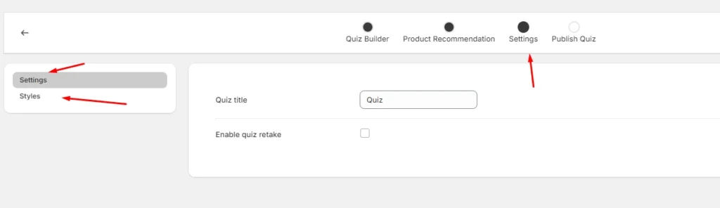 Shopify Quiz Funnel Settings